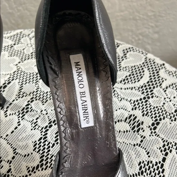 Manolo Blahnik Gun powder dark gray  Strappy Heels