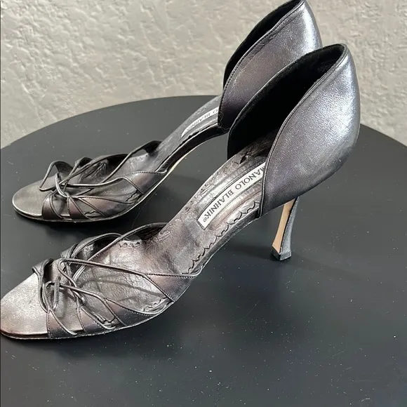 Manolo Blahnik Gun powder dark gray  Strappy Heels