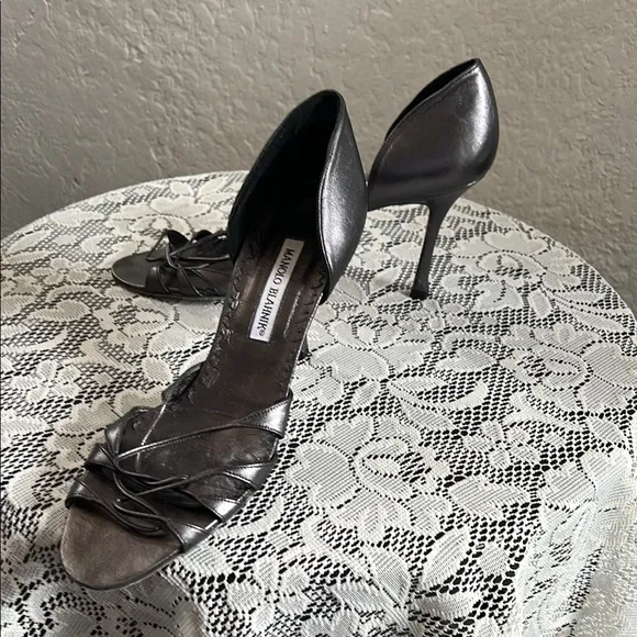 Manolo Blahnik Gun powder dark gray  Strappy Heels