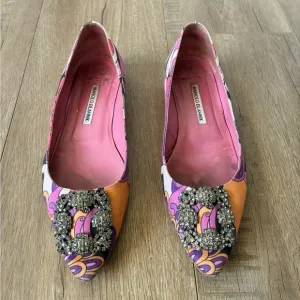 Manolo Blahnik Silk &amp; Crystal Flats