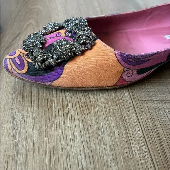 Manolo Blahnik Silk &amp; Crystal Flats