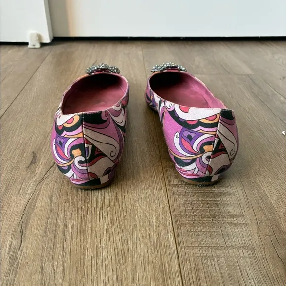 Manolo Blahnik Silk &amp; Crystal Flats