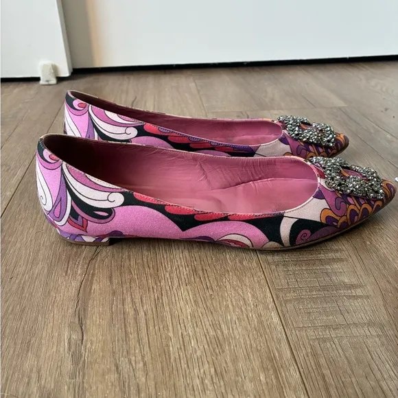 Manolo Blahnik Silk &amp; Crystal Flats