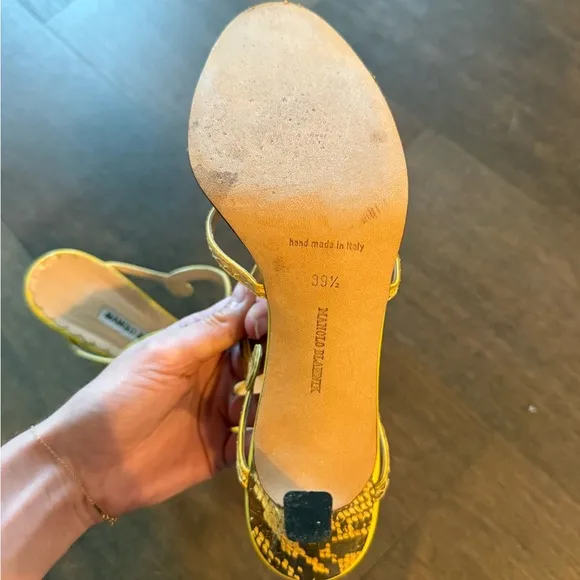 Manolo Blahnik Yellow Snake Print Sandals