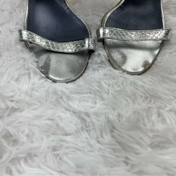 Manolo Blahnik Metallic Strappy Snakeskin Leather Heeled Sandals