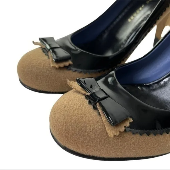 Marc by Marc Jacobs Slip On Brown Suede W/ Black Bow Heels Shoes Size 39 1/2