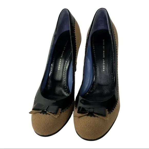 Marc by Marc Jacobs Slip On Brown Suede W/ Black Bow Heels Shoes Size 39 1/2