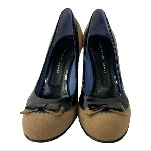 Marc by Marc Jacobs Slip On Brown Suede W/ Black Bow Heels Shoes Size 39 1/2