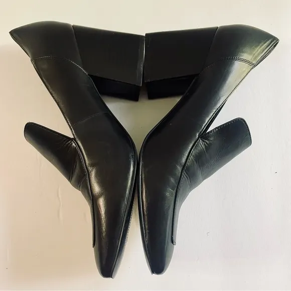 Marc Fisher Black Leather Heeled Loafers Size 9.5