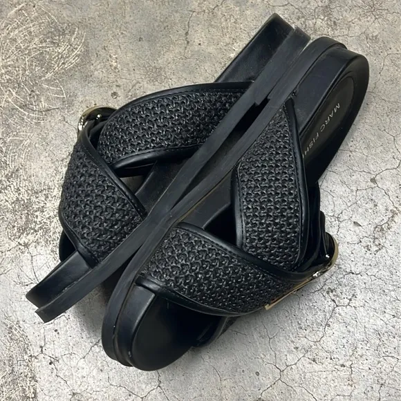 Marc Fisher black weave slide sandals