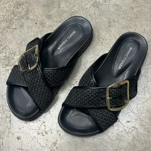 Marc Fisher black weave slide sandals