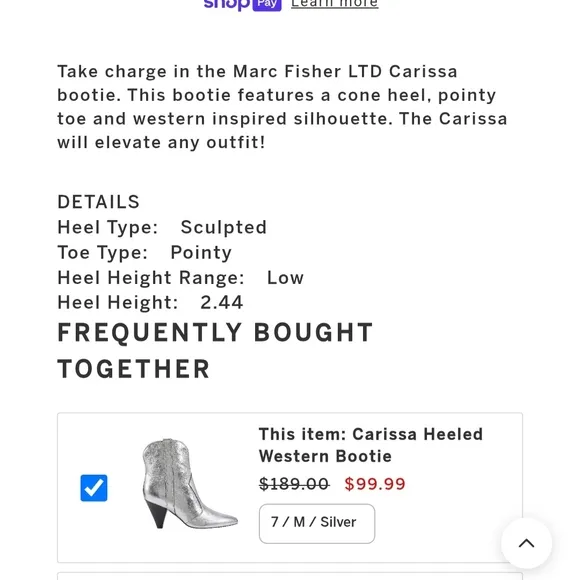 Marc Fisher Carissa Silver Cowgirl Boots Festival Western Boho|Sz.6.5M NWOT