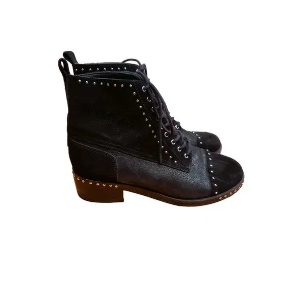 Marc Fisher LTD Cassidey Studded Suede Shimmer Ankle Combat Boots Size 7.5