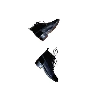 Marc Fisher LTD Cassidey Studded Suede Shimmer Ankle Combat Boots Size 7.5