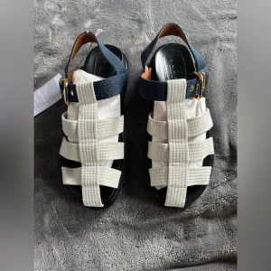 MARNI Fisherman Leather and Canvas Sandals in White size 41.
