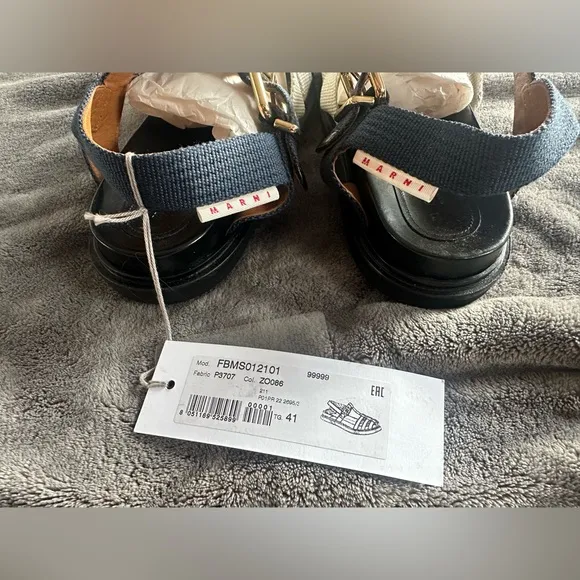 MARNI Fisherman Leather and Canvas Sandals in White size 41.
