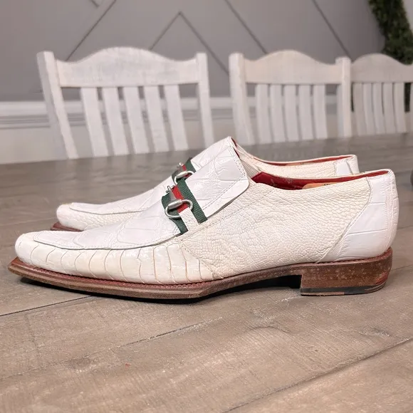 Mauri Mens Genuine Crocodile Dress Shoes Size 11 M‎ White Cream 44153 558