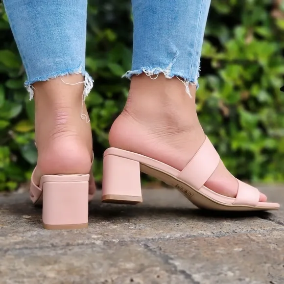 Mauve Square Sole Double Strap Chunky Heel Sandals