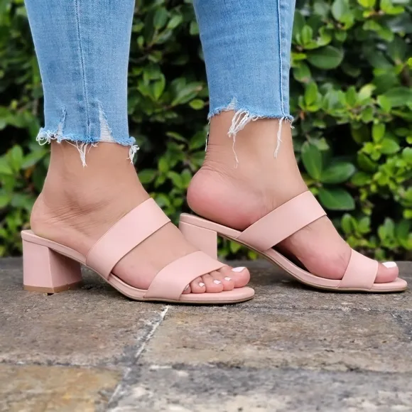 Mauve Square Sole Double Strap Chunky Heel Sandals