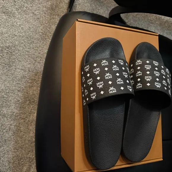 MCM Black Slide Sandals