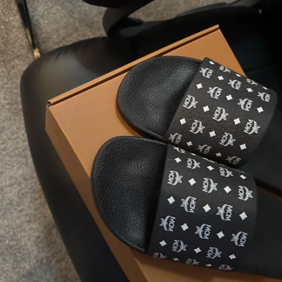 MCM Black Slide Sandals