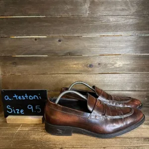 Mens A. Testoni Brown Leather Slip On Dress Penny Loafers Shoes Size 9.5 M GUC‎