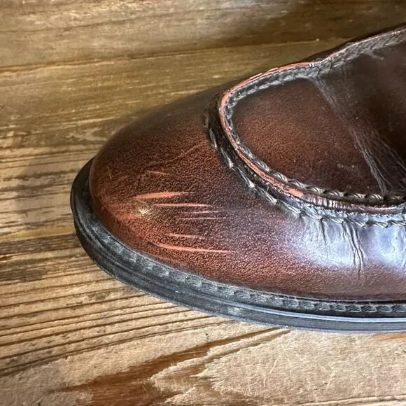 Mens A. Testoni Brown Leather Slip On Dress Penny Loafers Shoes Size 9.5 M GUC‎