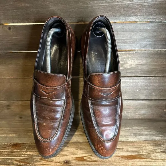 Mens A. Testoni Brown Leather Slip On Dress Penny Loafers Shoes Size 9.5 M GUC‎