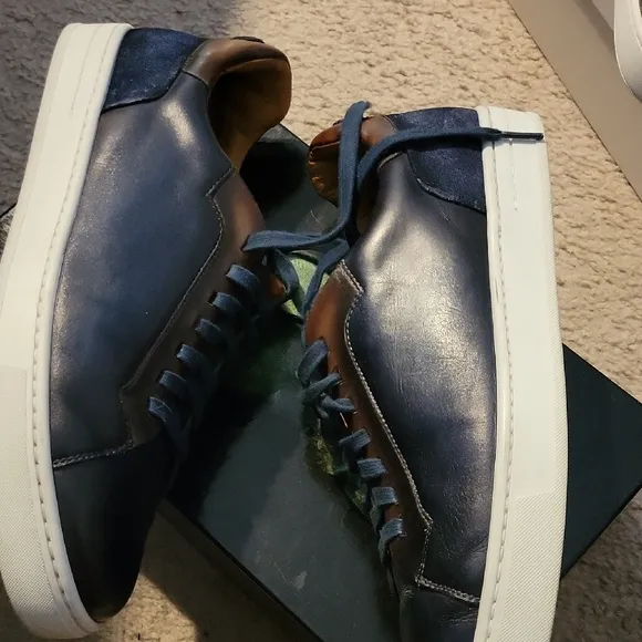 Men's Blue and Brown Leather Sneakers