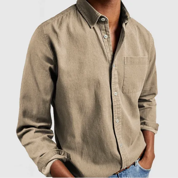 Men’s Casual Button-Up Shirt – Soft Cotton Feel – Chest Pocket – Classic Collar