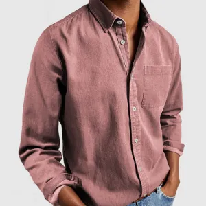 Men’s Casual Button-Up Shirt – Soft Cotton Feel – Chest Pocket – Classic Collar