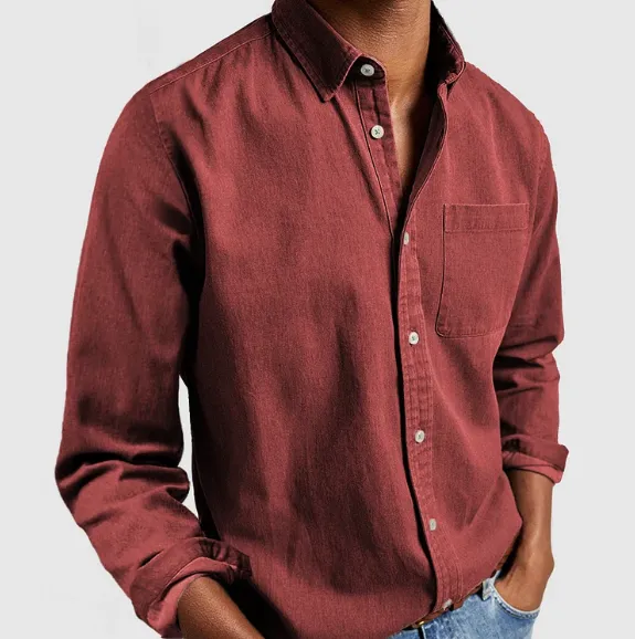 Men’s Casual Button-Up Shirt – Soft Cotton Feel – Chest Pocket – Classic Collar