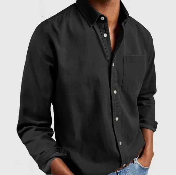Men’s Casual Button-Up Shirt – Soft Cotton Feel – Chest Pocket – Classic Collar