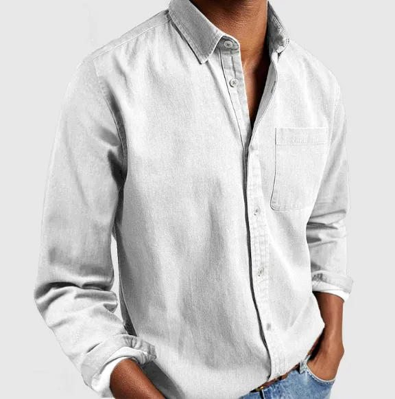 Men’s Casual Button-Up Shirt – Soft Cotton Feel – Chest Pocket – Classic Collar