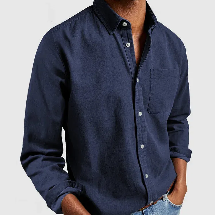 Men’s Casual Button-Up Shirt – Soft Cotton Feel – Chest Pocket – Classic Collar