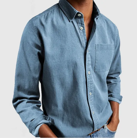 Men’s Casual Button-Up Shirt – Soft Cotton Feel – Chest Pocket – Classic Collar