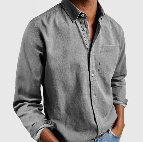 Men’s Casual Button-Up Shirt – Soft Cotton Feel – Chest Pocket – Classic Collar