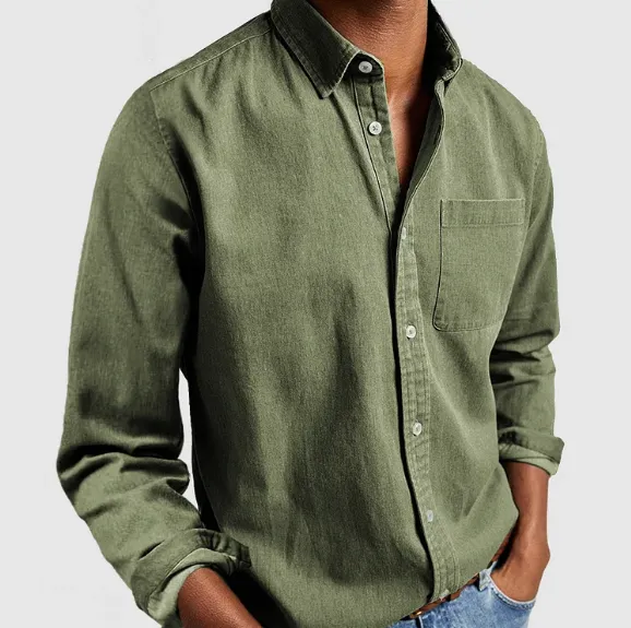 Men’s Casual Button-Up Shirt – Soft Cotton Feel – Chest Pocket – Classic Collar