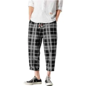Men's Casual Capri Pants Elastic Waist Wide Leg Loose Baggy Harem Pants, Black