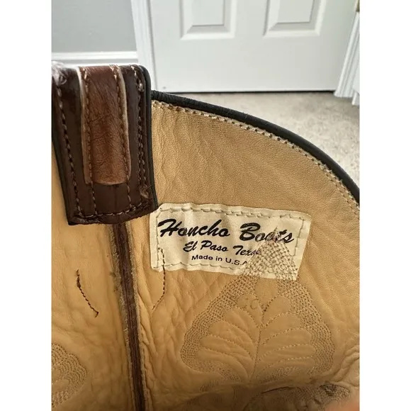 Mens Cowboy Boots 90s Honcho Boots Western Brown Leather Texas USA, Size 12 D