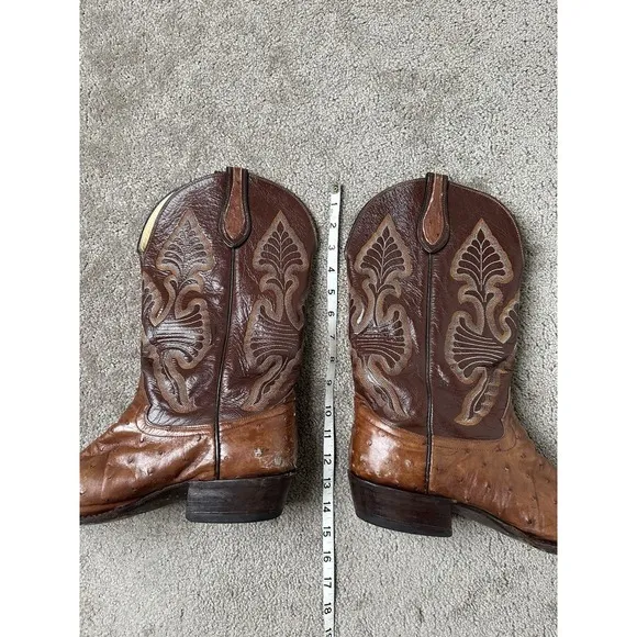 Mens Cowboy Boots 90s Honcho Boots Western Brown Leather Texas USA, Size 12 D