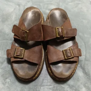Men's Dr. MartensBrown Chunky Heavy Slip On Leather Brown Sandals Buckle Size 12