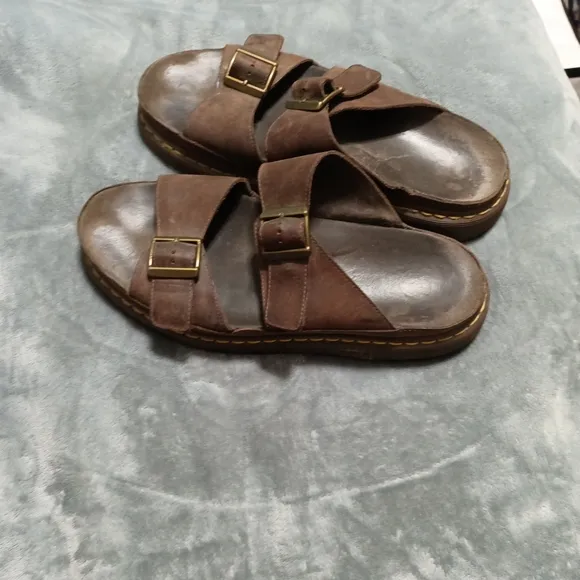 Men's Dr. MartensBrown Chunky Heavy Slip On Leather Brown Sandals Buckle Size 12