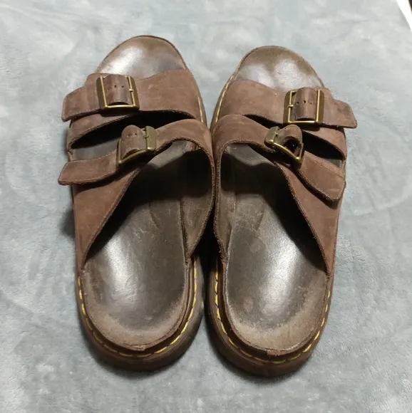 Men's Dr. MartensBrown Chunky Heavy Slip On Leather Brown Sandals Buckle Size 12