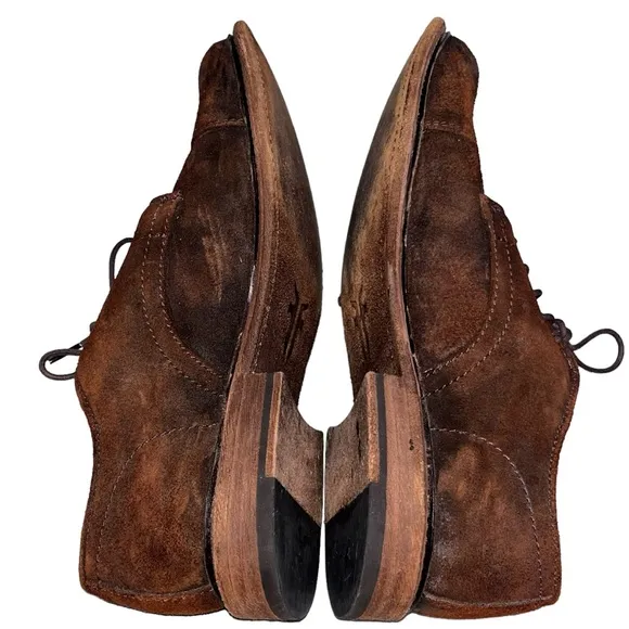 Men’s Frye Brown Burnished Suede Leather Paul Bal Oxford Shoes size 11.5