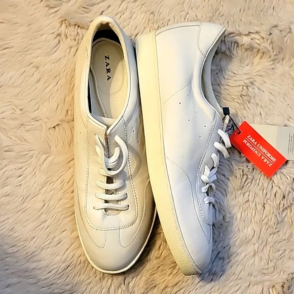 Mens/Unisex Zara White Leather Sneakers Size 42