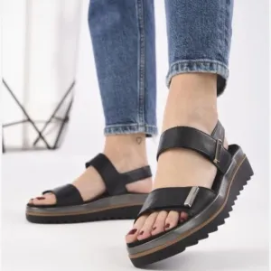 MEPHISTO DOMINICA BLACK LEATHER DAD SANDALS . Size 36