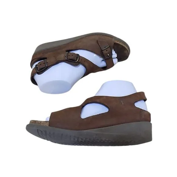 Mephisto Sandals EU 39 US 9 Women Brown Leather Wedge Summer Buckle Ankle Strap
