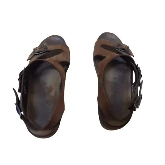 Mephisto Sandals EU 39 US 9 Women Brown Leather Wedge Summer Buckle Ankle Strap