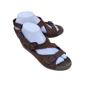 Mephisto Sandals EU 39 US 9 Women Brown Leather Wedge Summer Buckle Ankle Strap